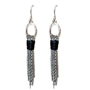 NEW - Day to Night Silver & Black Tassel Chain Boho Chic Dangle Drop Earrings